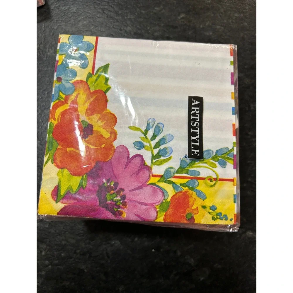 Artstyle Floral Cheer 120 Count 3-Ply Paper Napkins 13x13 Multi-Color Stripe